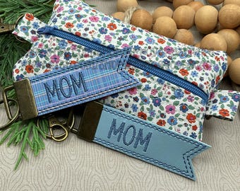 ITH Flag Key fob Tab Machine Embroidery Design | MOM Key fob | In the Hoop Key fob Embroidery Design | Key Chain | Instant Download 5 sizes