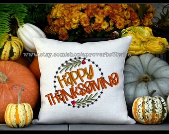 Happy Thanksgiving Machine Embroidery Design - Farmhouse Embroidery with Greenery - Fall Wreath Embroidery- 6 sizes 4x4 up to 7x9