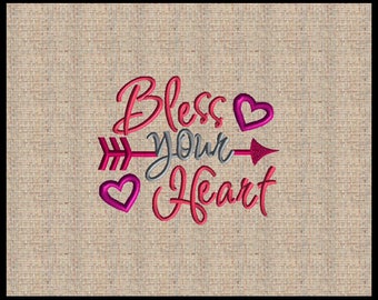 Bless your Heart Machine Embroidery Design Valentine Embroidery Design Arrow Embroidery Design Heart Embroidery Design