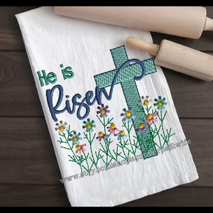 He is Risen Matthew 28:6 Machine Embroidery Design - Scripture Embroidery Design - Flower Embroidery 5 sizes Design 4x4 up to 8x8