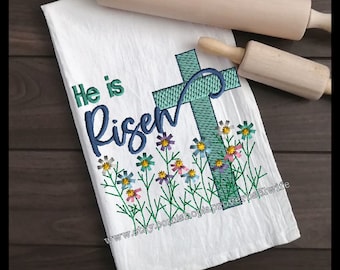 He is Risen Matthew 28:6 Machine Embroidery Design - Scripture Embroidery Design - Flower Embroidery 5 sizes Design 4x4 up to 8x8