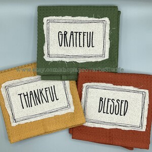 Thankful Grateful Blessed Embroidery Design  Bundle- Bean Stitch Appliqué - Raggy Applique - Quick Stitch Embroidery 7 sizes 4x4 up to 8x6