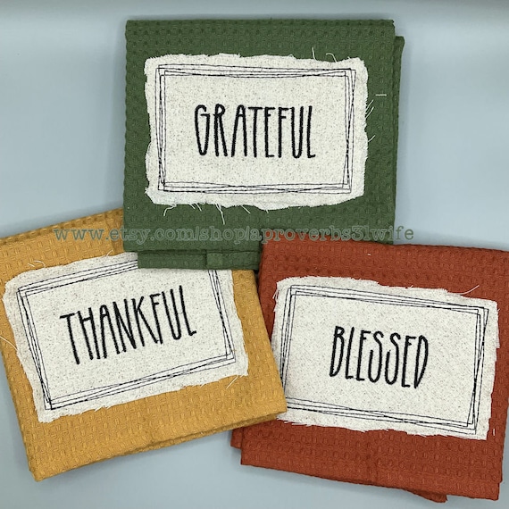 Thankful Grateful Blessed Embroidery Design  Bundle- Bean Stitch Appliqué - Raggy Applique - Quick Stitch Embroidery 7 sizes 4x4 up to 8x6