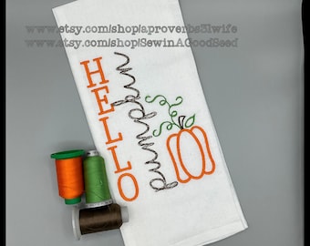 Diseño de bordado a máquina de Hello Pumpkin - Diseño de bordado de otoño - Diseño de bordado para decoración del hogar - 3 tamaños: de 5 x 7 a 7 x 9