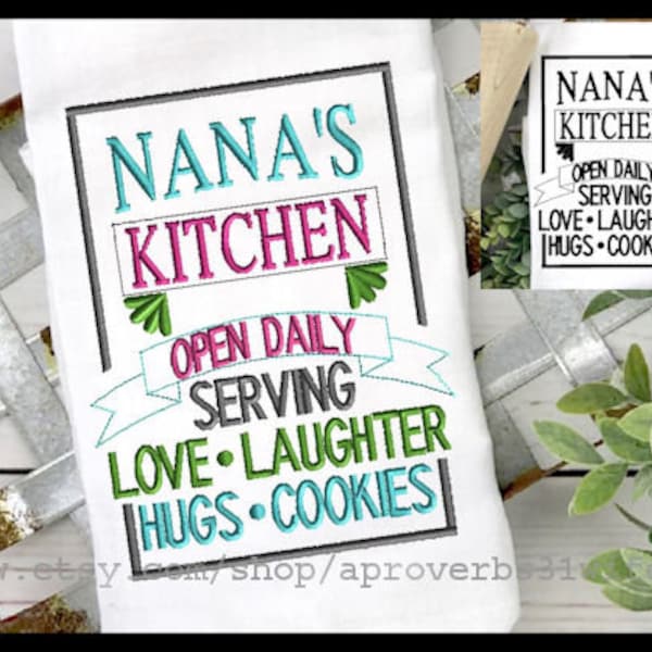 Nana's Kitchen Machine Embroidery Design  Dish Towel Embroidery Design Tea Towel Embroidery Vintage Embroidery 3 Sizes 5x7 8x6 9x7