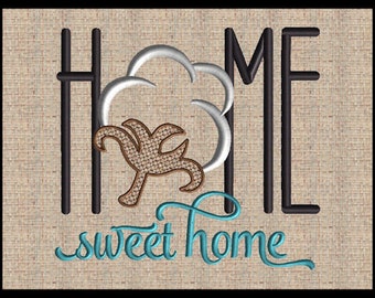 Home sweet home with Cotton Embroidery Design Home with cotton ball boll O embroidery design Machine Embroidery Design 3 sizes