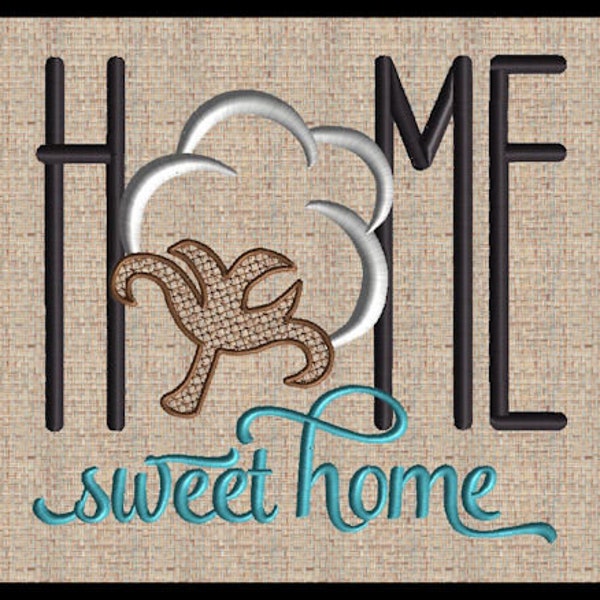 Home sweet home with Cotton Embroidery Design Home with cotton ball boll O embroidery design Machine Embroidery Design 3 sizes