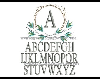 Spring Wreath Font Frame Embroidery Design. Font Included. 4X4 Embroidery Design. Quick Stitch Machine Embroidery. Greenery Embroidery.