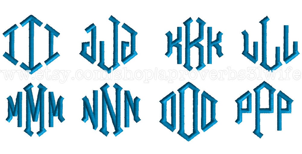 1 Inch Diamond Monogram Font - Machine Embroidery Fonts (INSTANT ...