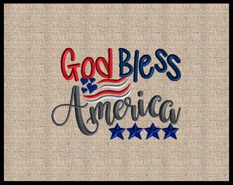 Wzór haftu „God Bless America”, gwiazdy w kształcie serca z flagą (4x6, 5x7, 6x9, 7x10) (haft maszynowy)