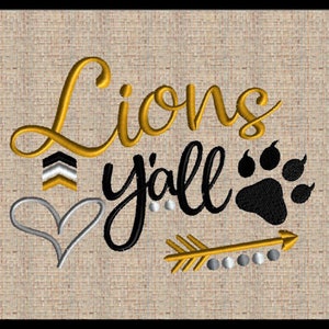 Lions y&#39;all machine embroidery design  Heart embroidery design team embroidery design 4x4 up to 6x8