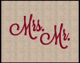 Script Font Mr. and Mrs. Embroidery Design (Digital Download)