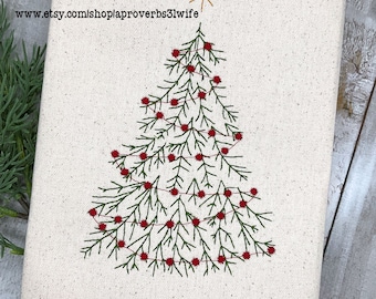 Bean Stitch Christmas Tree Embroidery Design - Farmhouse Christmas Machine Embroidery Design - Quick Stitch Embroidery File - 5x7 Hoop Size
