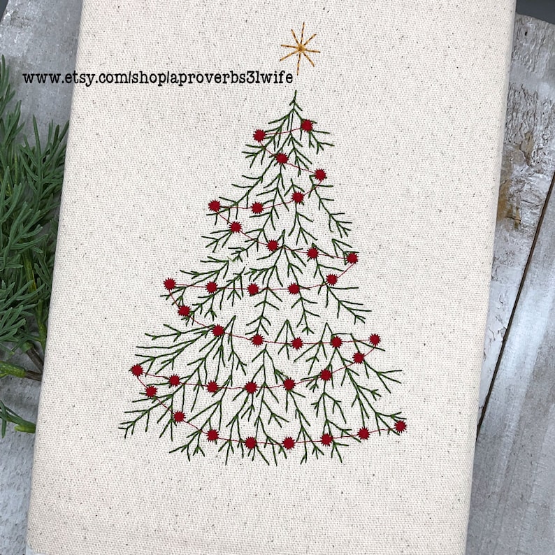 Bean Stitch Christmas Tree Embroidery Design Farmhouse Christmas