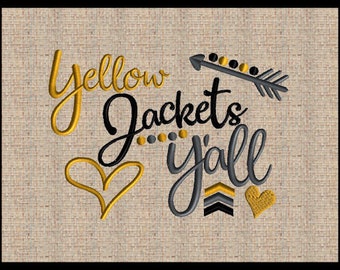 yellow jackets yall machine embroidery design sports team emboridery design 4 sizes 4x6  5x7  8x6  9x7