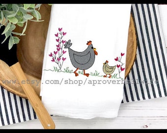 Hen and Chick Machine Embroidery Design.  Chicken Embroidery. Flower Embroidery. 5 sizes 5x7 up to 12 x 7