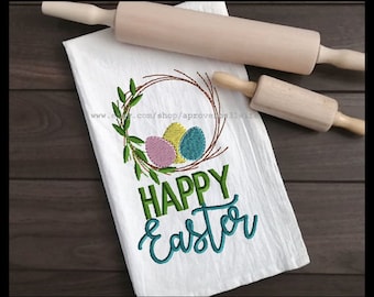 Happy Easter Embroidery Design Machine Embroidery Design Wreath Embroidery Design Eggs Embroidery 4 sizes 5x7 6x8  6x9  7x10