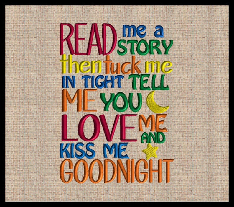 Reading Pillow Embroidery Design Read me a story embroidery design Tuck me in tight Machine Embroidery Design 3 Sizes 5x7 8x6 7x9 image 1