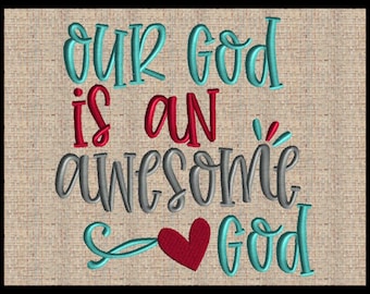 Our God is an awesome God embroidery design Heart Embroidery Design 8 sizes 4x4 5x5 6x6 7x7 8x8 9x9 10x10 11x11