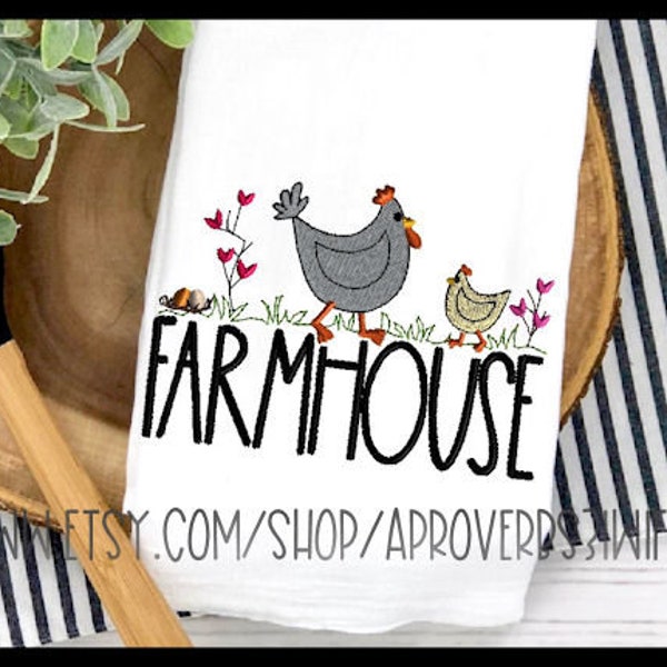 Hen and Chick Machine Embroidery Design - FARMHOUSE - Chicken Embroidery - Flower Embroidery. 5 sizes 5x7 up to 12 x 7