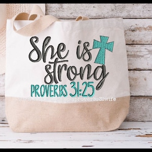 She is strong Proverbs 31:25 embroidery design Cross Embroidery Design 3 sizes 5x7 8x6 9x7 image 1