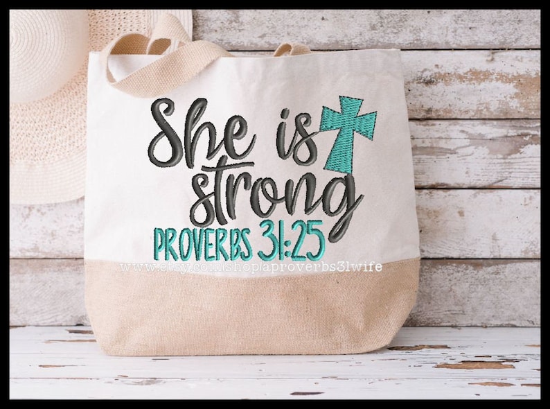 She is strong Proverbs 31:25 embroidery design Cross Embroidery Design 3 sizes 5x7 8x6 9x7 image 1