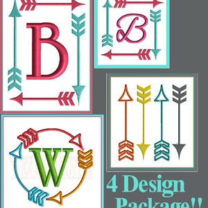 Arrow Monogram Font Frame Embroidery Design Arrow Embellishment Embroidery Design Arrow Design Fill Stitch Satin Stitch Embroidery Design