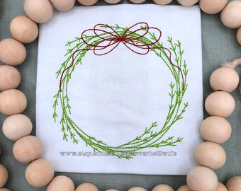 Bean Stitch Christmas Embroidery Design - Wreath Embroidery Design - Merry Christmas Embroidery - 9 sizes 4x4 up to 12x12