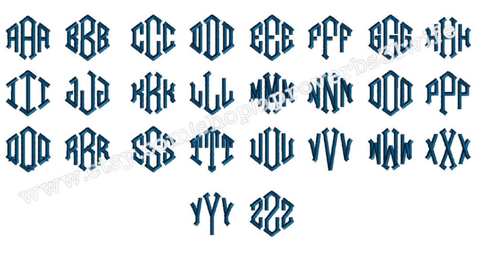 1 Inch Diamond Monogram Font - Machine Embroidery Fonts (INSTANT ...