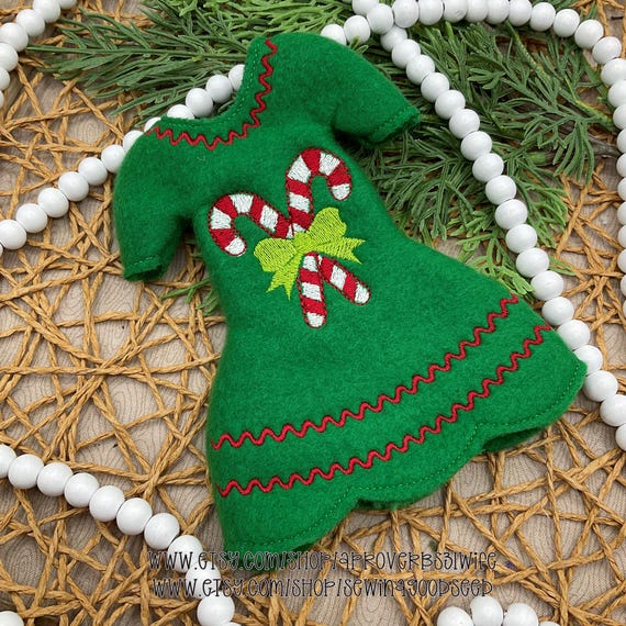 green candy cane dress Elf Dress: Embroidered Christmas Doll Clothes (12 Inch) EOSSJUNE26_20OFF