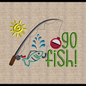 Go fish Embroidery Design Fishing Pole Embroidery Design Fish Embroidery Design Summer Time Embroidery Design Lake Design River Design