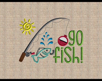 Go Fish Embroidery Design, Summer Fishing (Instant Download)