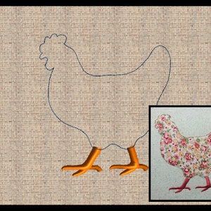 鶏のアップリケ刺繍デザイン 機械刺繍 豆ステッチ 鶏のデザイン 農家の刺繍デザイン 7サイズ