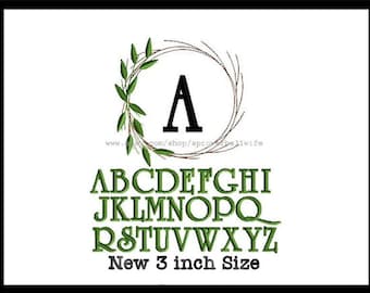 Monogram Font Frame Embroidery Design - 4x4 Hoop Size 3 INCH Finished Size - Farmhouse Stick Wreath Font INCLUDED Machine Embroidery