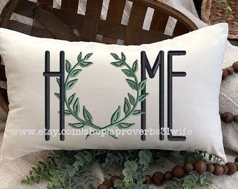 HOME with wreath O Home Sweet Home Machine Embroidery Design Farmhouse Embroidery Design  4 Sizes 5x7  8x6  9x6  10x7