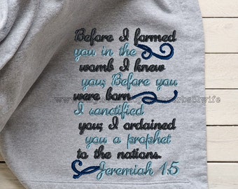 Before you were born Jeremiah 1:5 Embroidery Design Machine Embroidery Bible Verse Embroidery 2 Sizes 5x7  6x8