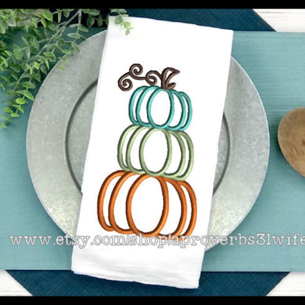 Stacked Pumpkin Machine Embroidery Design - 3 Pumpkins Embroidery - Quick Stitch Embroidery - Farmhouse Embroidery - 5 Sizes 5x7 up to 7x11