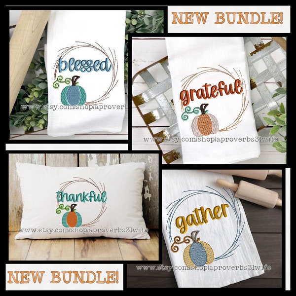 Machine Embroidery Bundle - Fall Embroidery Designs - Sketch Stitch Pumpkin - Bean Stitch Wreath
