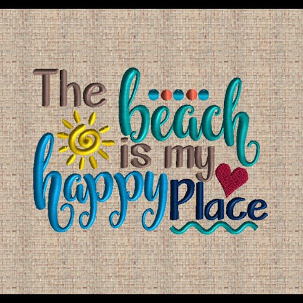 The beach is my happy place Embroidery Design  Summer Embroidery Design Sun Heart Embroidery Design