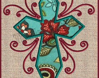 Design de bordado com aplique de cruz em filigrana (download instantâneo)