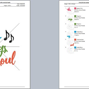 May include: A digital embroidery design featuring the phrase "then sings my soul" in a colorful, script font. Musical notes accompany the text. The design is on a white background with crosshairs.