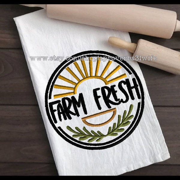 Farm Fresh Machine Embroidery Design - Farmhouse Embroidery - Circle Frame Embroidery Design - 8 sizes 4x4 up to 11x11