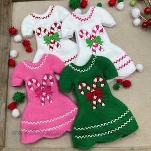 Candy Cane Elf Dress: Embroidered Christmas Doll Clothes (12 Inch)