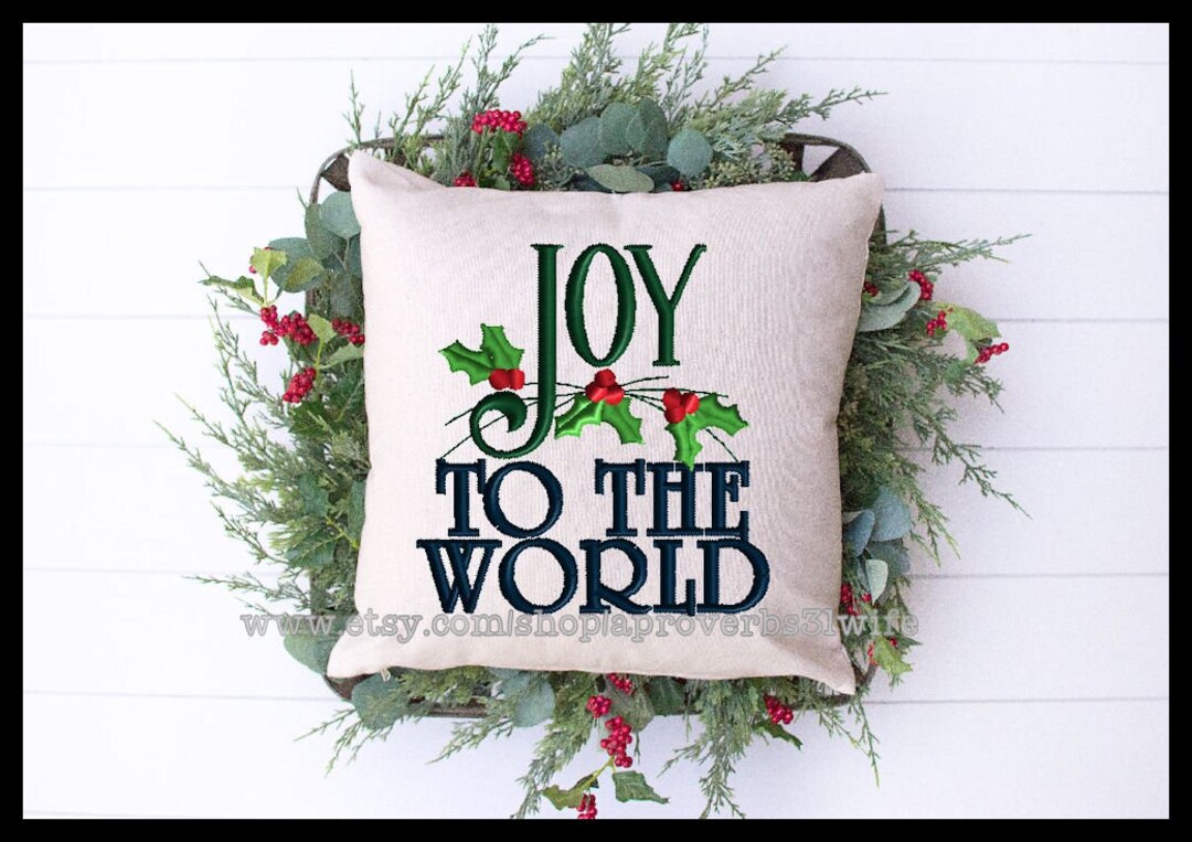 Joy to the World Embroidery Design – Christmas Holly (machine