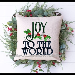 Alegria para o mundo Design de bordado de Natal - Design de bordado à máquina de fazenda - Folha de azevinho - 4 tamanhos 4x4 5x5 6x6 7x7