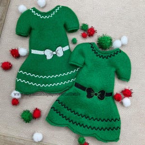 Elf Clothes / Green Elf Dress / 12 Inch doll clothes / Christmas Dress for Elf / Dress with Bow Embroidered / Seasonal Elf Clothes