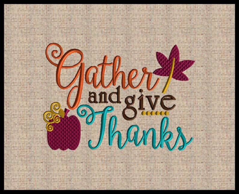 Download Gather and Give Thanks Fall Embroidery Design Pumpkin | Etsy
