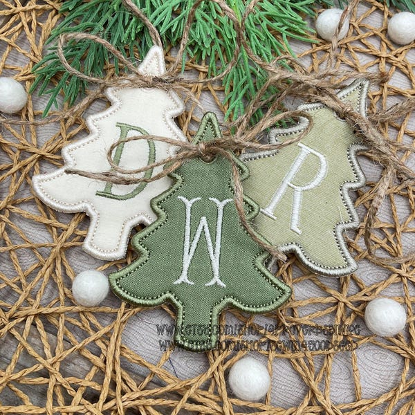 ITH Christmas Tree Ornament Tag - Puff Foam Embroidery- Basket Name Tag - In The Hoop Gift Tag 6 sizes - 4x4 and 5x7 hoop size