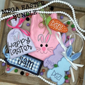 ITH Easter BUNDLE Embroidery Designs - Basket Tag - Bunny Name Tag - ITH Easter Treat Bags - In the Hoop Gift Tag - Carrot Basket Name Tag