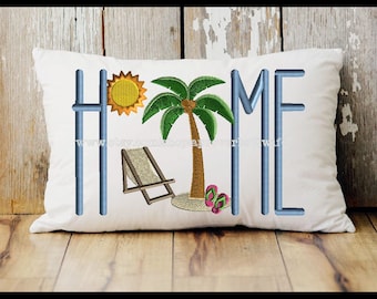 HOME Beach Scene Embroidery Design - Quick Sketch Stitch (Instant Download)